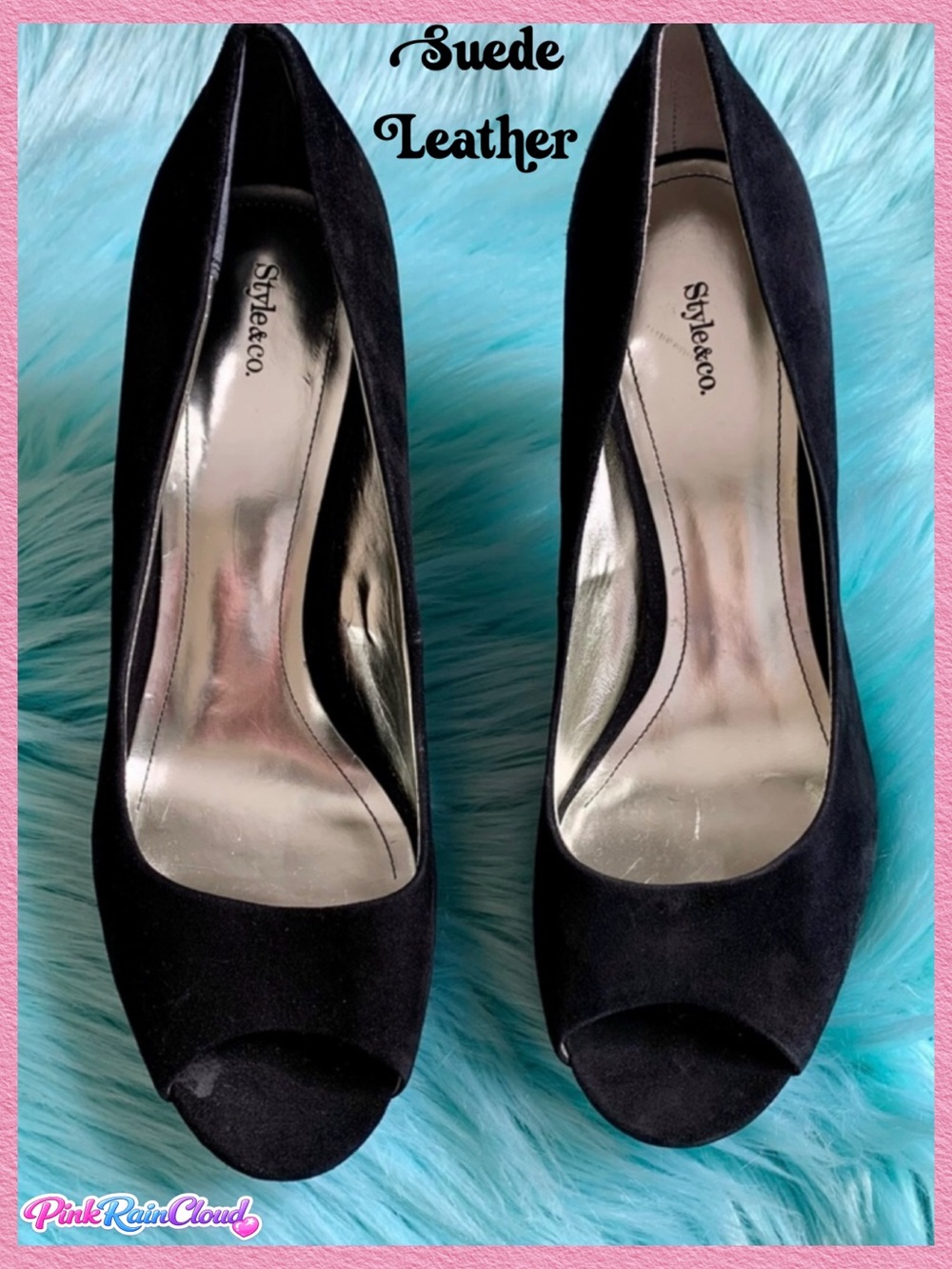 Style & Co Black Suede Leather Y2K Open Toe Cone Heels Women’s 10 Pumps